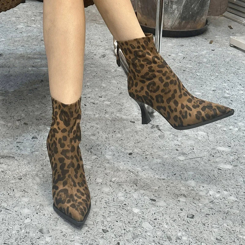 Leopard Print Zipper Ankle Boots