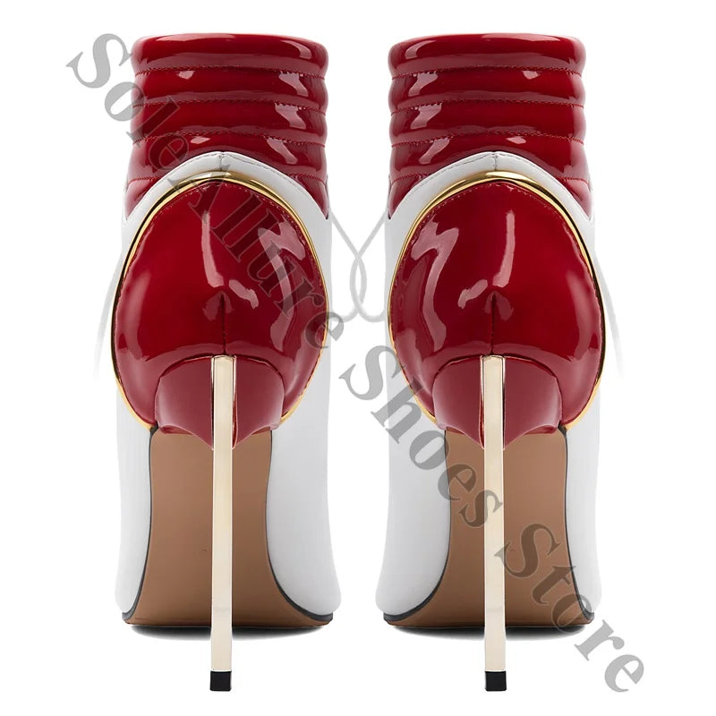 Patent Crisscross Lace Up High Heel Ankle Boots for Women