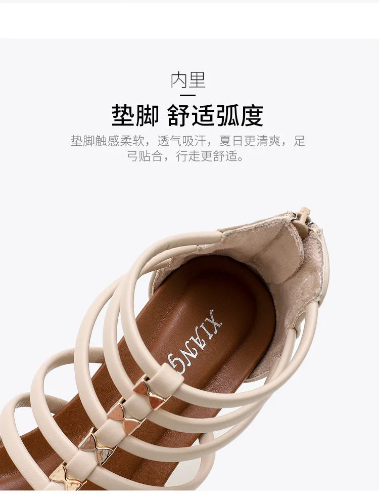 Vintage Hollow Roman Wedge Sandals Round Toe For Women
