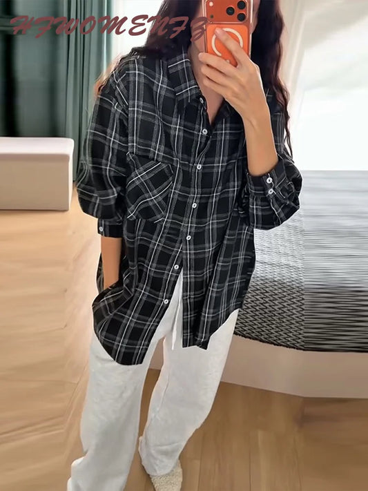 Plaid Button Front Loose Shirt