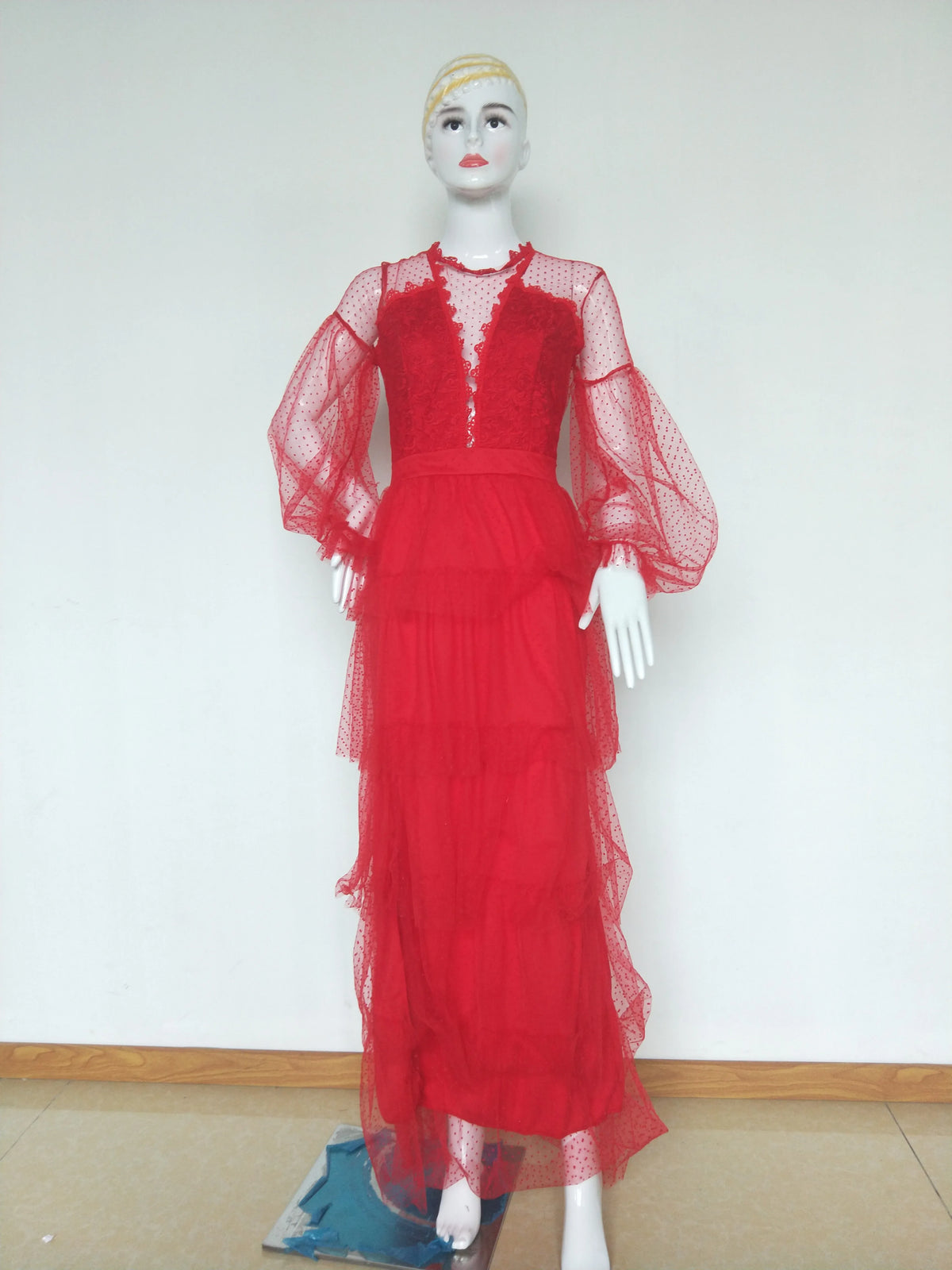 Elegant Lace Puff Sleeve A Line Evening Gown for Women