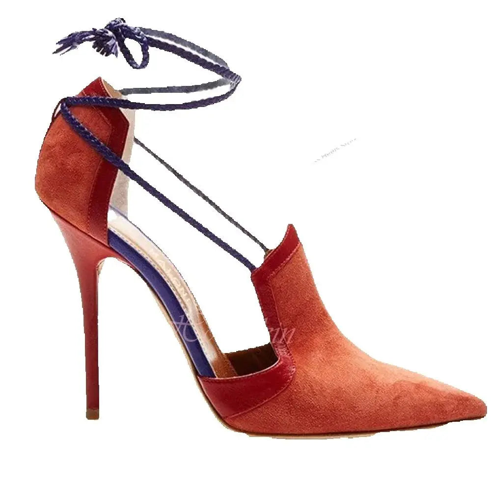 Pointed Toe Suede Straps Lace Up Sandals for Women