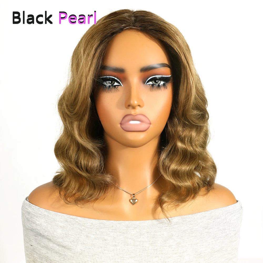 Honey Blonde Shadow Root Body Wave Bob Lace Front Wig for Women