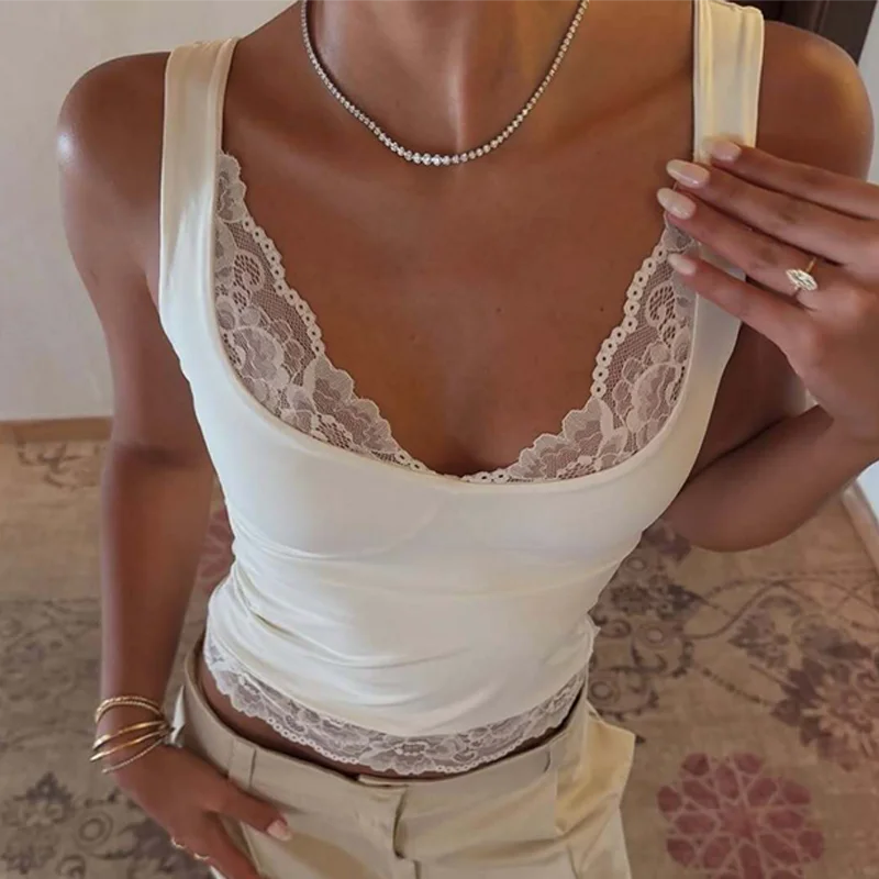 Square Collar Backless Lace Knit Tank Top for Women