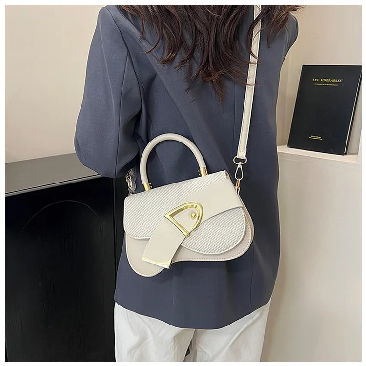 Women's Elegant Minimalist Shoulder Bag Golden-Tone Hardware Adjustable Strap Formal Purse Durable Handbag Fashionable Tote