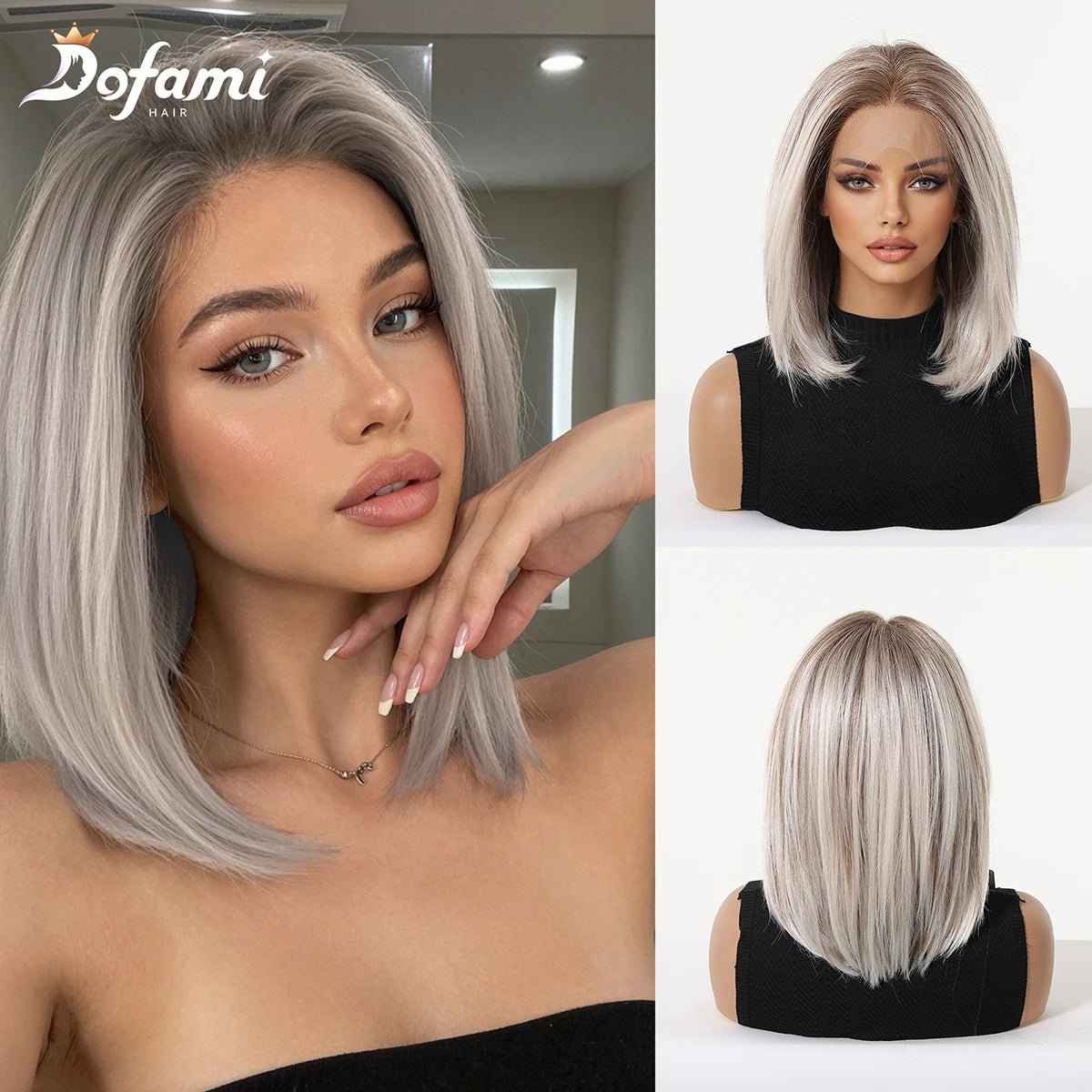 Short Layered Silver Ash Blonde Lace Front Bob Wig For Women