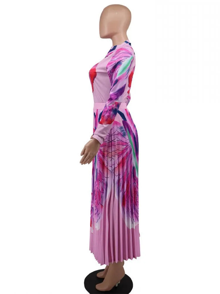 Elegant Pleated Traditional Dashiki Maxi Dress for Women