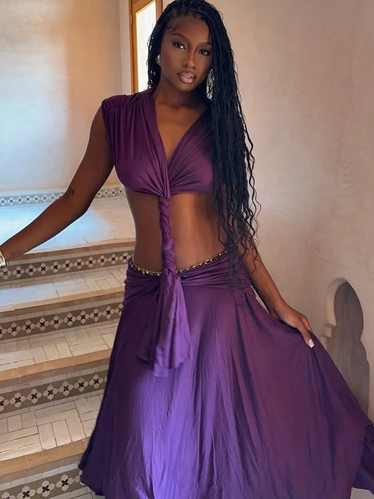 Ruched Backless Hollow Long Dress