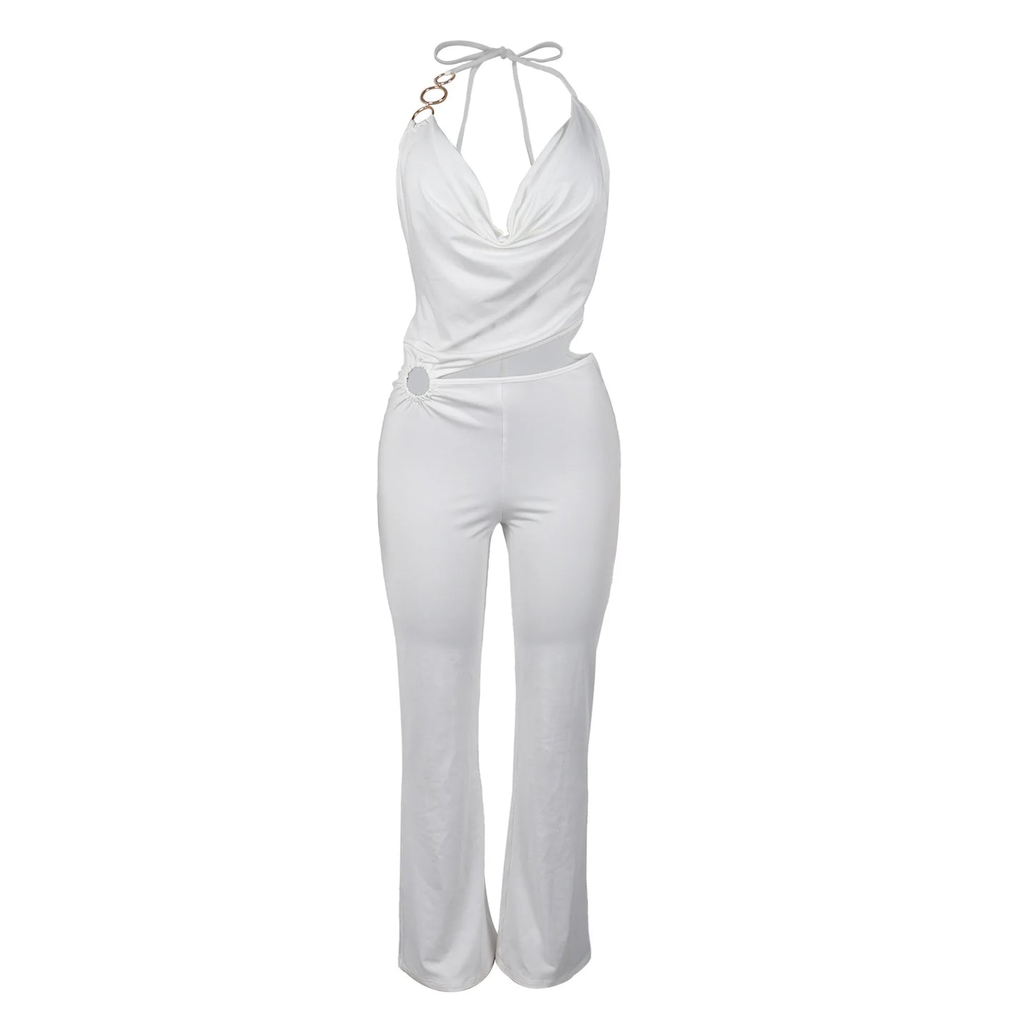 Elegant Slim-Fit Elastic Neck Strap Jumpsuit for Women