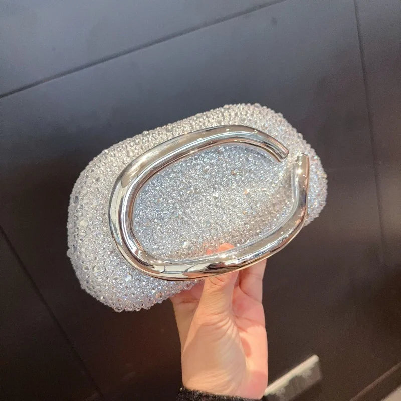Stylish Golden Metal Handle Evening Clutch Bags for Women Elegant Luxury Shiny Diamond Studded Wedding Party Purse Shoulder Bags