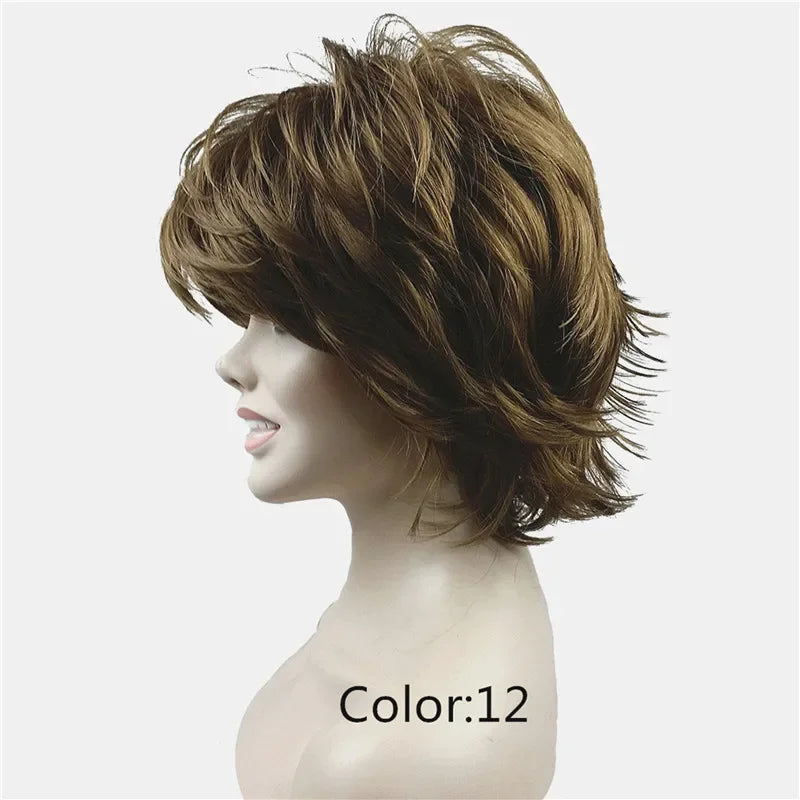 Fluffy Short Straight Layered Blonde Synthetic Wig For Women