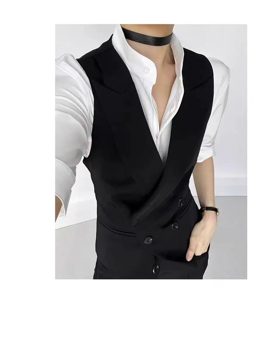 Slim Fit Black V-Neck Single Breasted Suit Vest for Women
