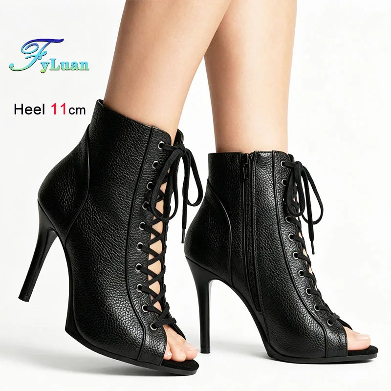 Black Peep Toe Stiletto Ankle Boots