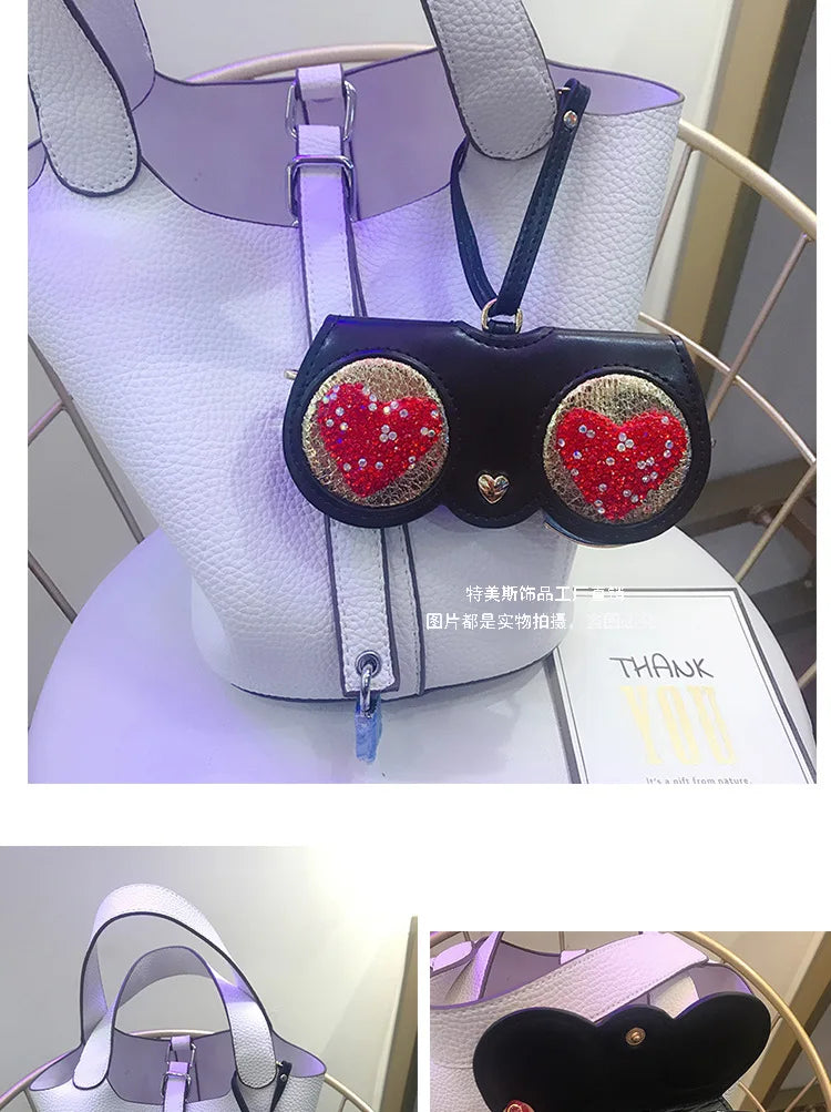 Diamonds cute glasses clip ins fashion sunglasses bag portable sunglasses case protective cover bag bag hanging jewelry