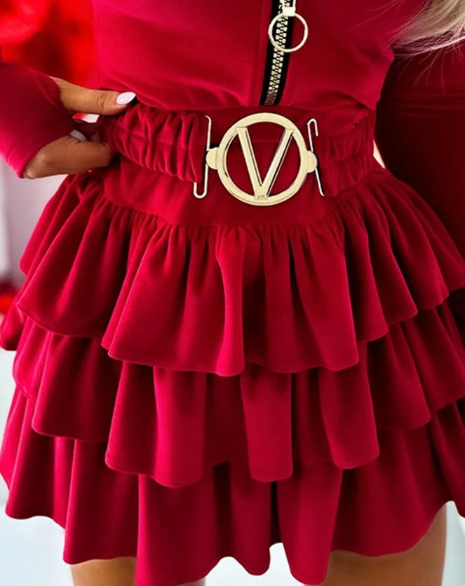Ruffled Hooded Zipper Dress