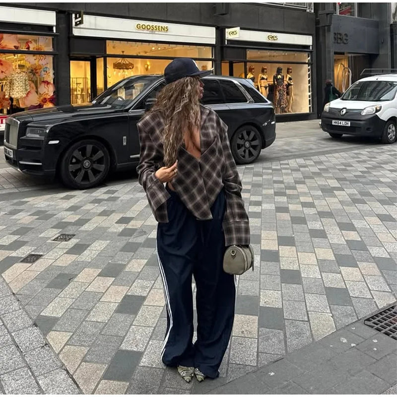 Chic Tailored Plaid Women's Shirts Unique Laple Contrast Full Sleeve Oversize Female Blouse 2025 Autumn Fashion Lady Streetwears