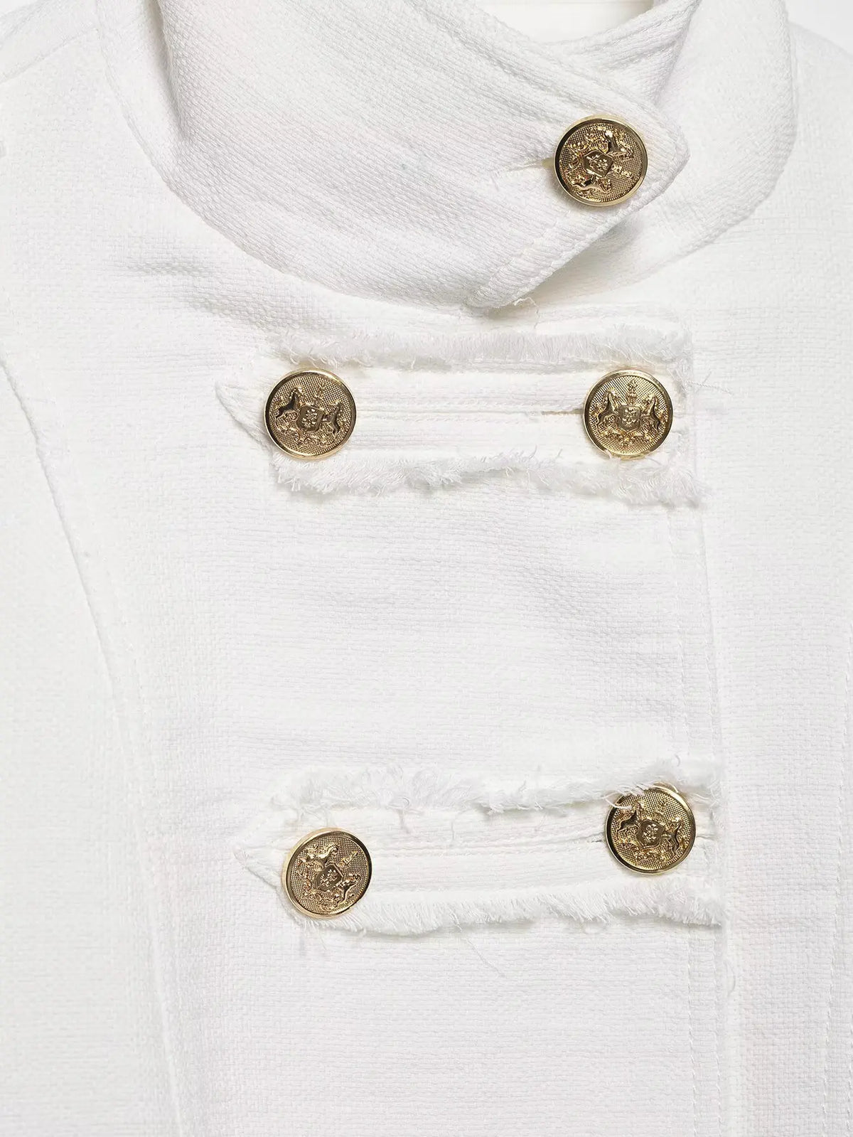 White Tweed Cropped Jacket With Gold Buttons for Women