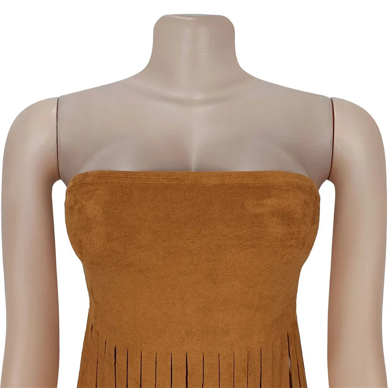 Doyerl Tassel Fringed Tube Strapless Tops Woman 2025 Y2K Clothes Harajuku Birthday Night Club Party Gothic Blusas Elegantes