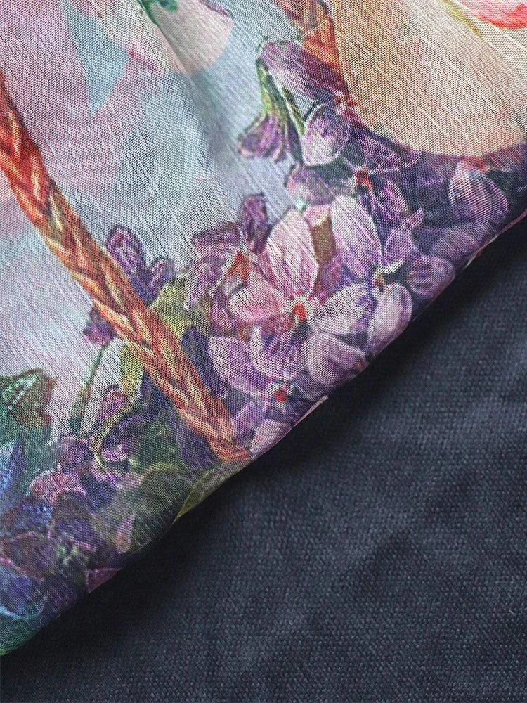 TOLEEN 2024 New Casual Elegant Boho Vacation Party Dresses Women's Vintage Floral Print Long Sleeve Frill Trim Summer Maxi Dress