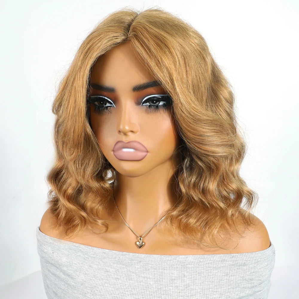 Honey Blonde Shadow Root Body Wave Bob Lace Front Wig for Women