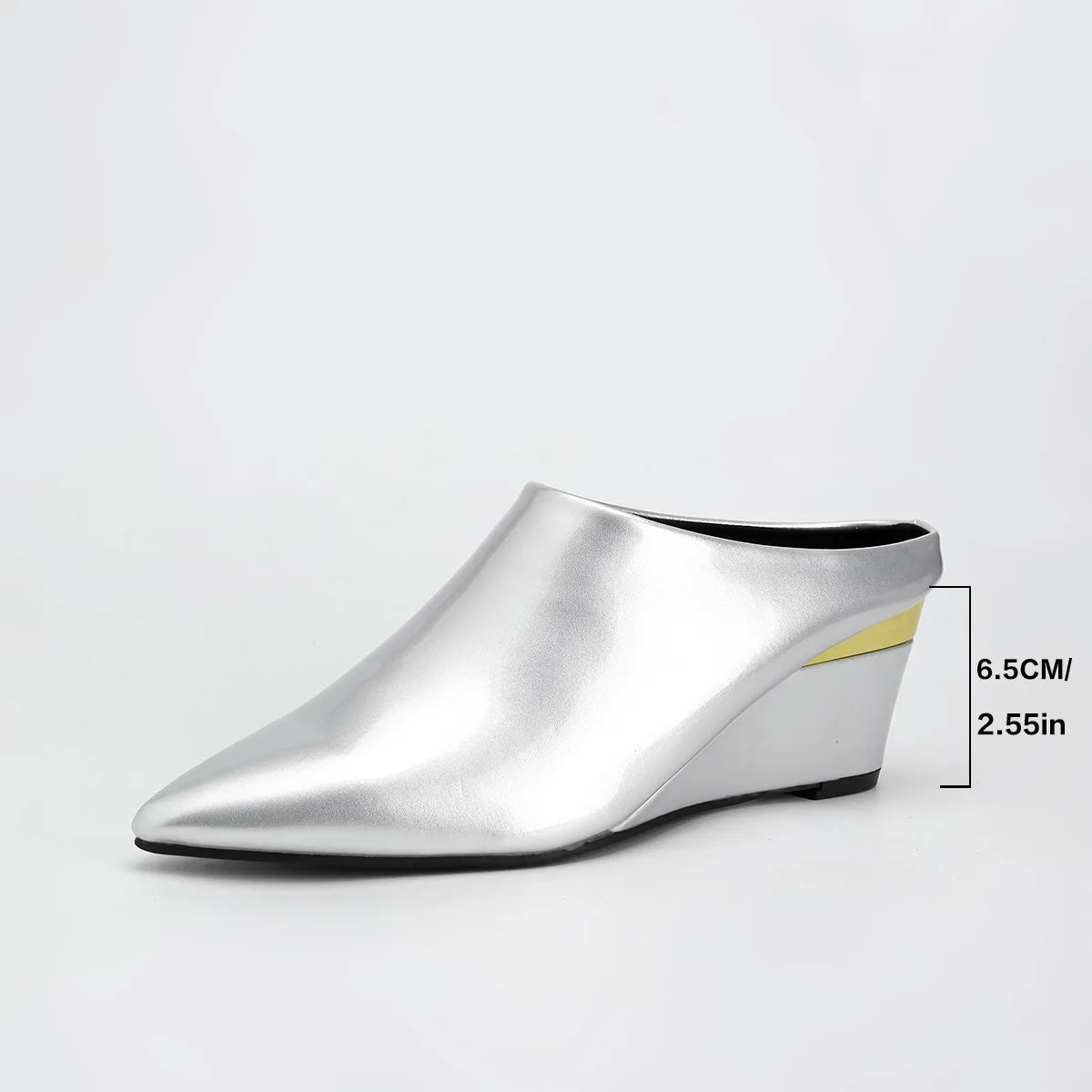 High Heel Pointed Toe Patent Leather Wedge Mules for Women