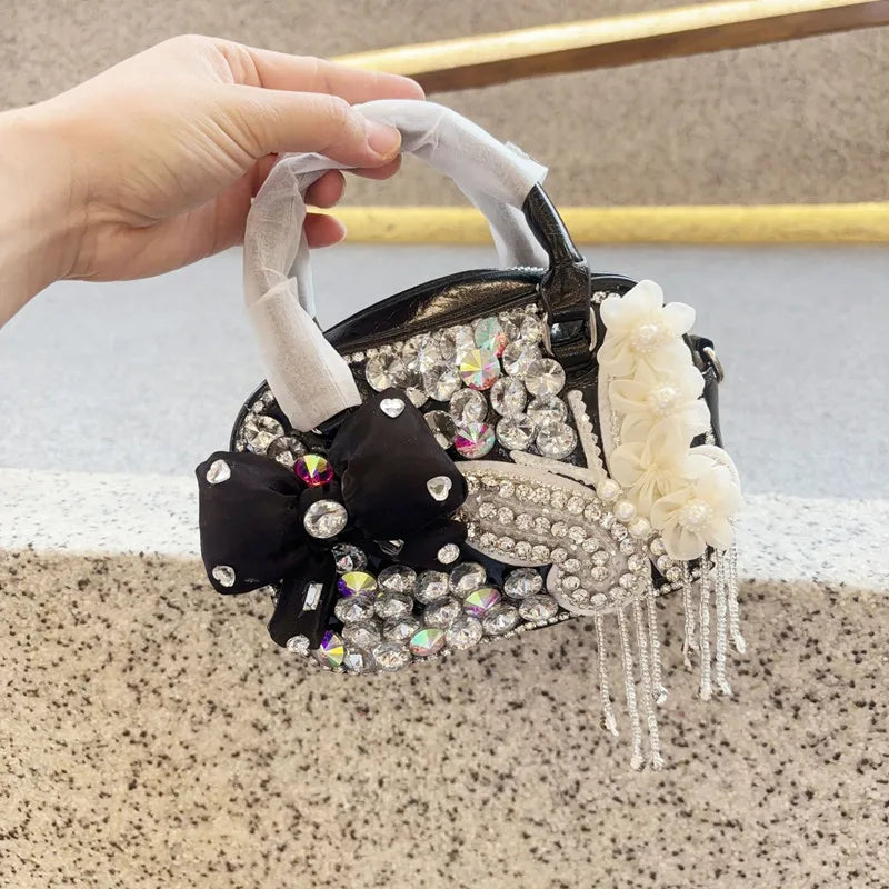 Pearl Bow Rhinestone Evening Clutch