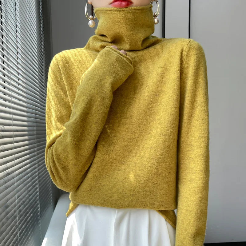 Wool Turtleneck Sweater With Stacked Collar for Women