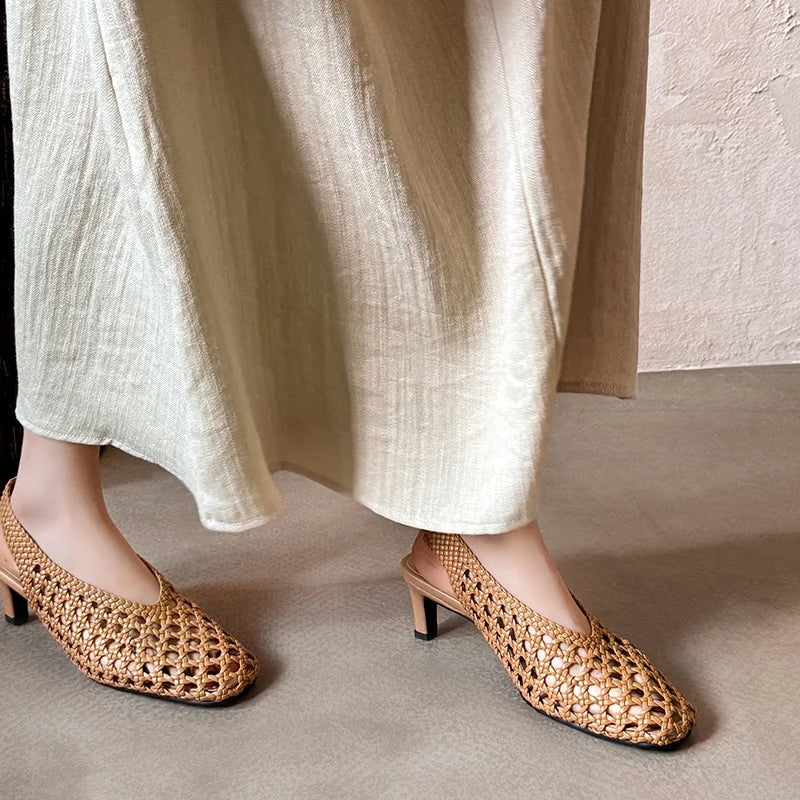 Handmade French Style Cut Out Weave Sandals for Women