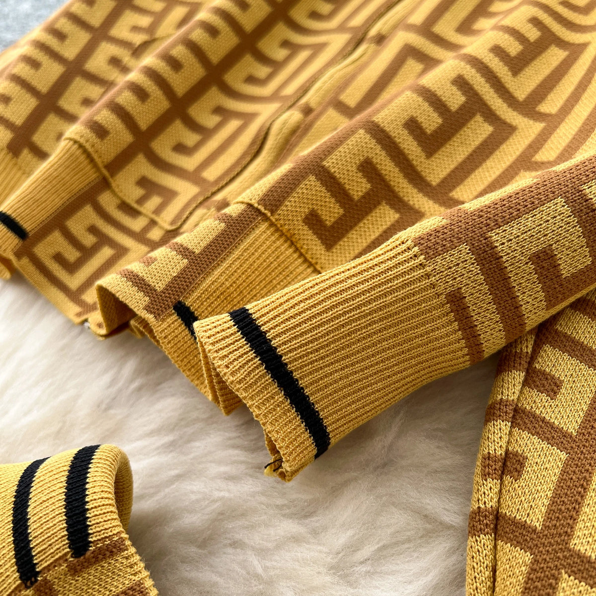 Geometric Print Hooded Knit Two Piece Set for Women