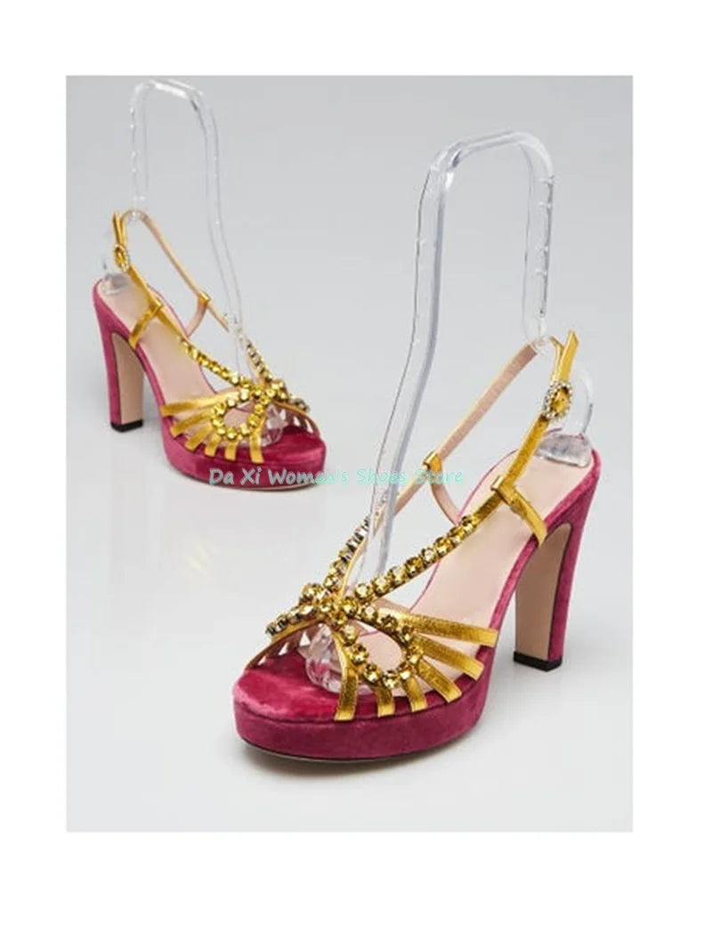 Rhinestone Bow Open Toe Velvet Stilettos for Women