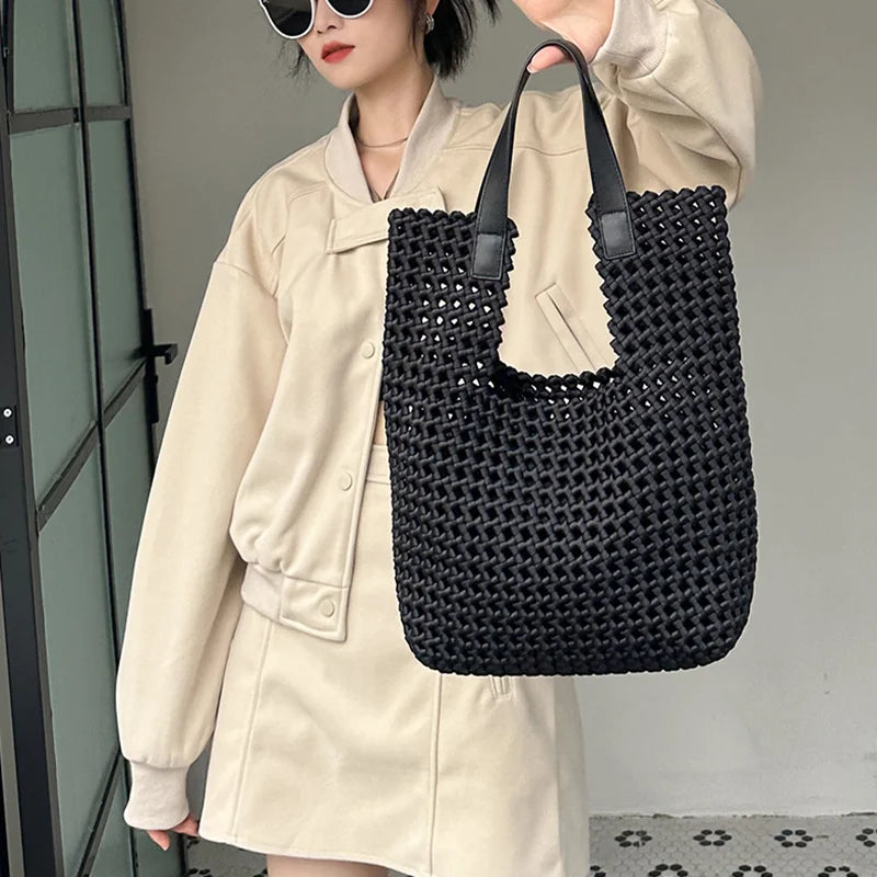 Rope Woven Shoulder Tote Bag