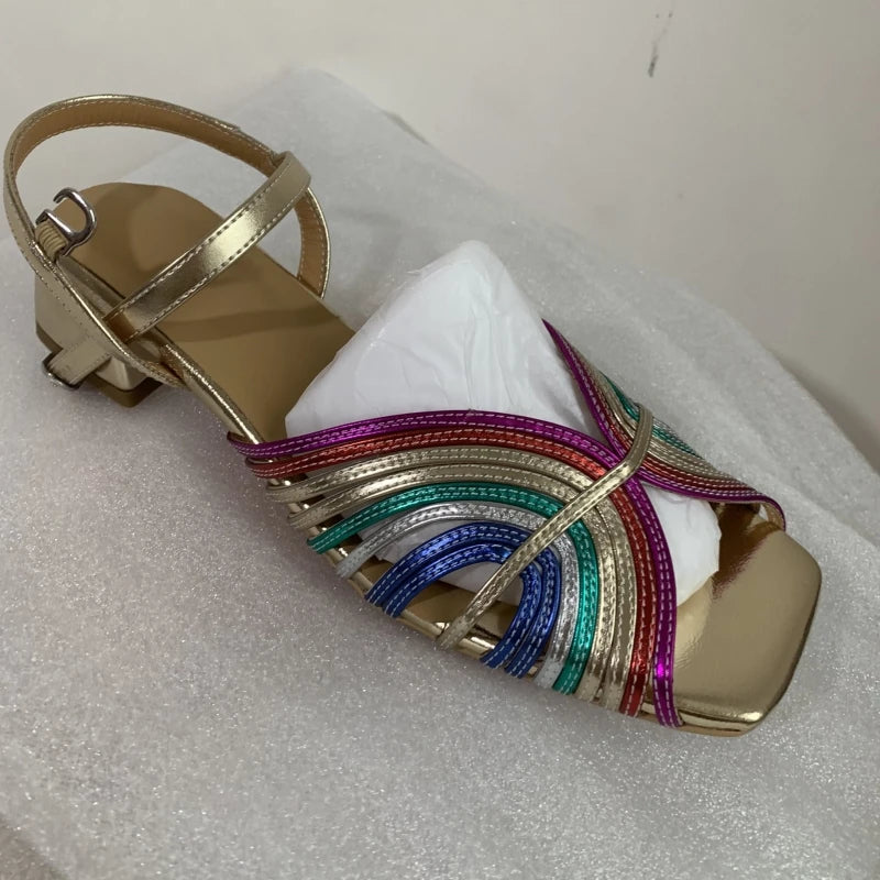 Leather Low Heel Peep Toe Sandals