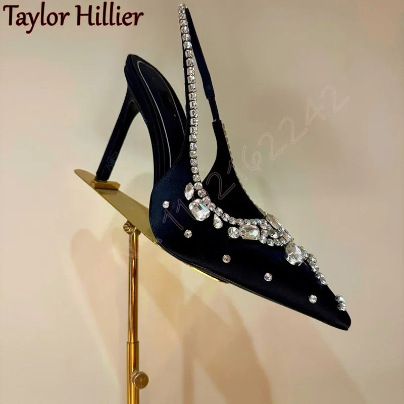 Elegant Rhinestone Satin Stiletto Dress Pumps for Women
