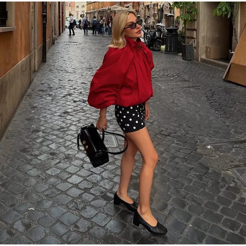 Zip Up High Neck Puff Sleeve Cropped Jacket For Women