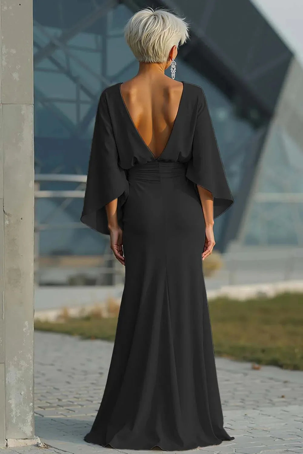 Satin Backless Ruched Evening Gown