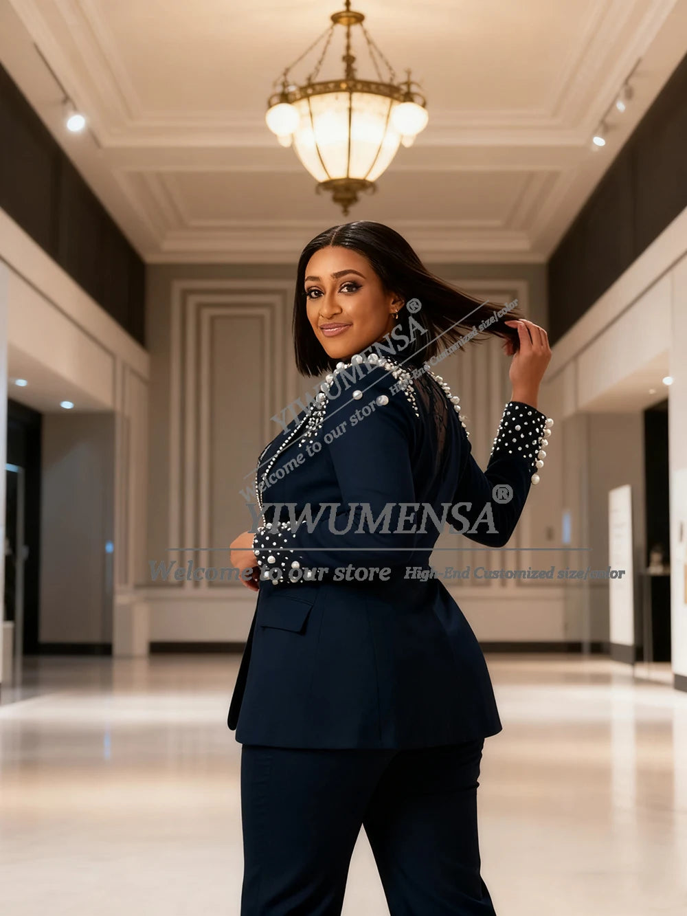 Pearl-Embellished Blazer Two-Piece Suit