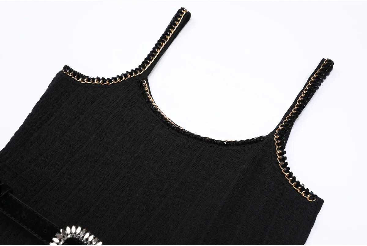 High-End Fashion Knitted Dress Set Autumn New Long Sleeve Single-Breasted Cardigan Coat Suspender Dress Women Two-Piece Set