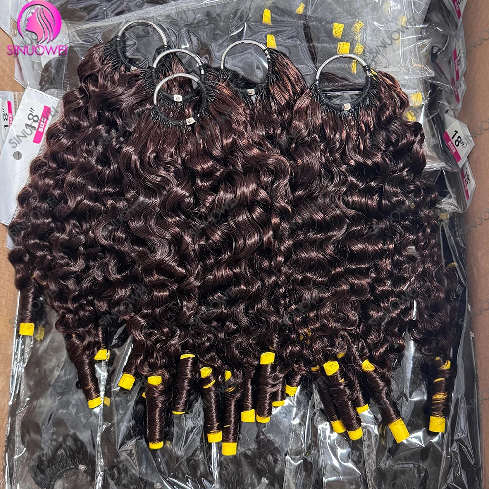 Chocolate Brown Curly Crochet Human Hair Extensions for Women