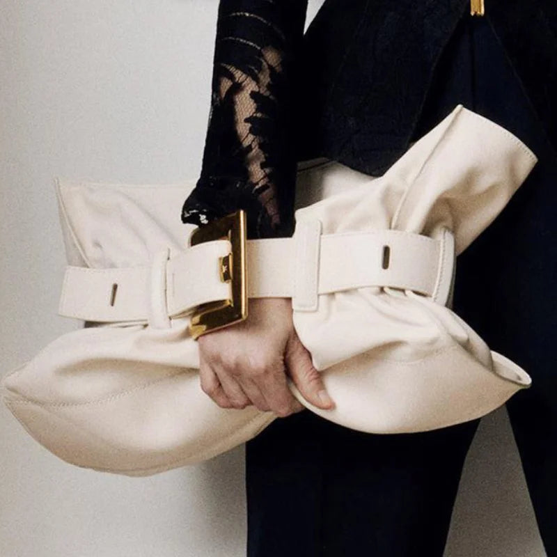 Women's Pleated Motorcycle Bag Trendy Belt Buckle Shoulder Bag Brand Design Fashion Large Capacity Texture Underarm Bag Tote Bag