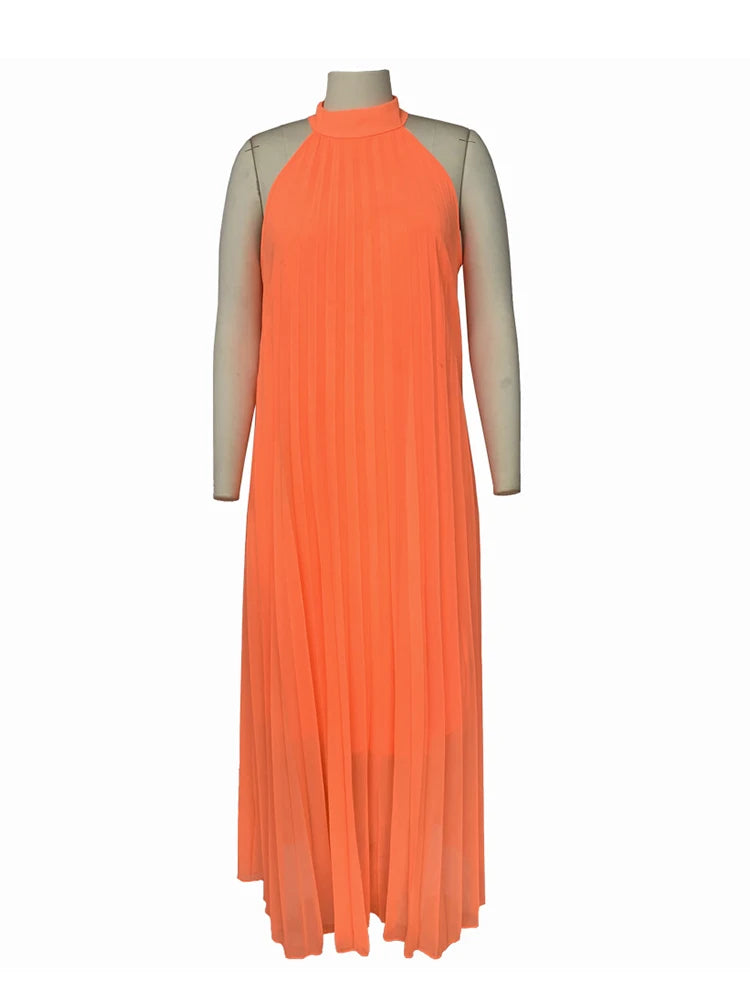 Chiffon Dresses for Women Long Elegant Evening Dress Big Size Round Woman Plus Size Sexy Pleated Halter Dress Summer Wear