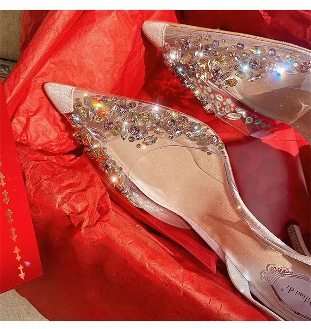 Rhinestone Pointed Toe Transparent Sandals for Women