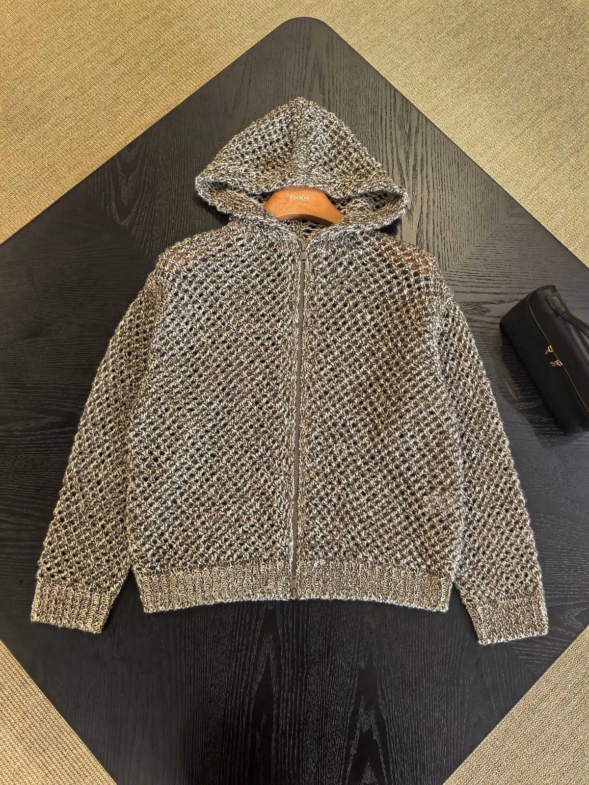 Sequined Hooded Knit Cardigan with Zipper for Women