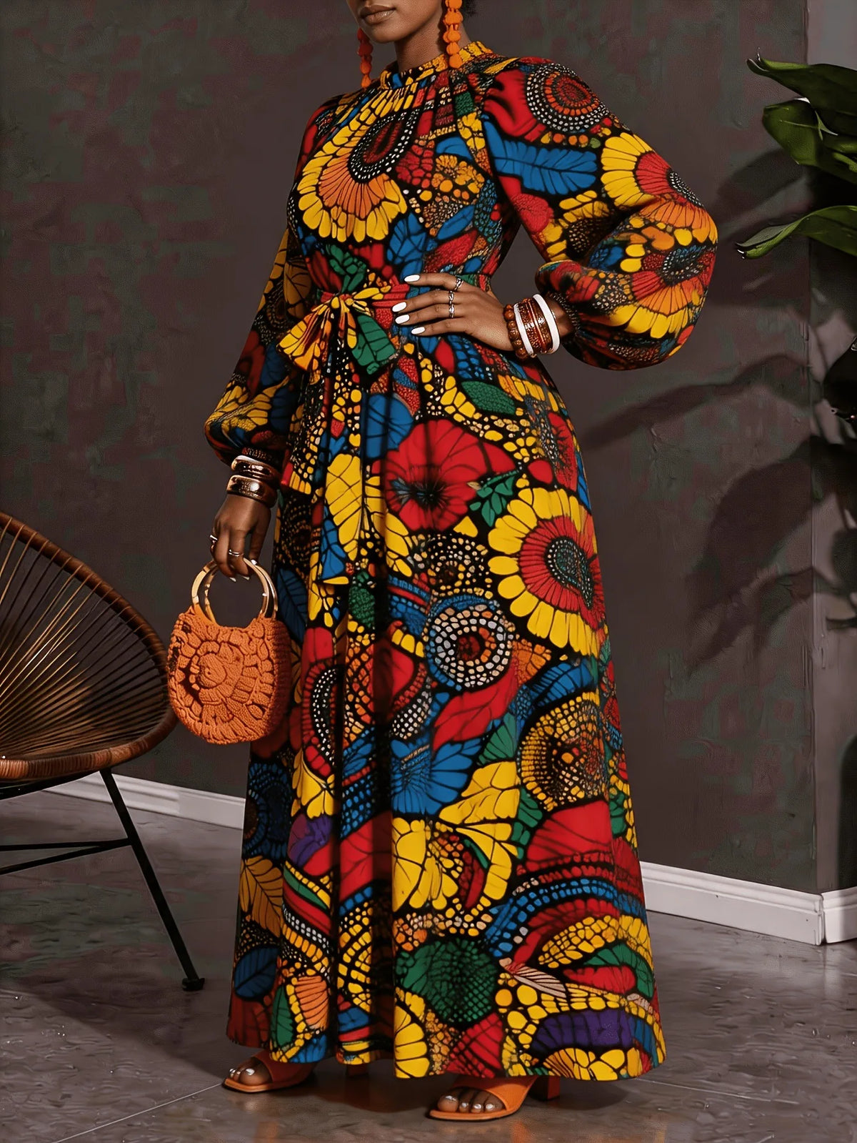 Traditional African Print Dashiki Maxi Dress for Women
