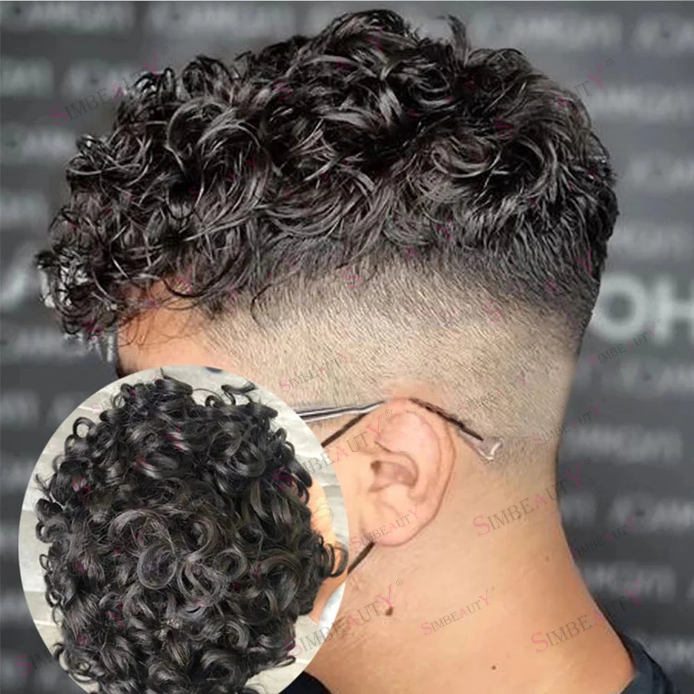 Curly Human Hair Toupee Replacement System for Women