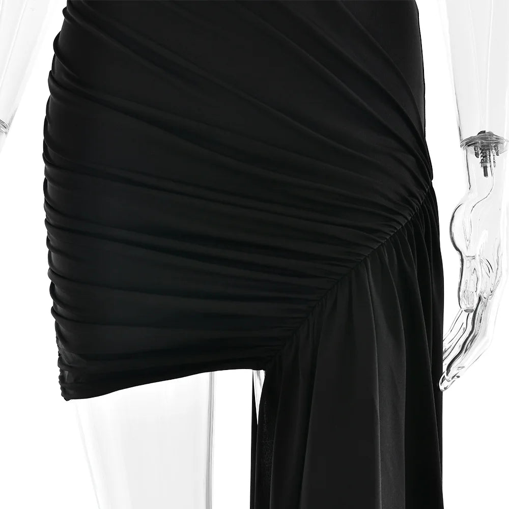 Elegant Irregular Pleated Tassel High Waist Mini Dress for Women