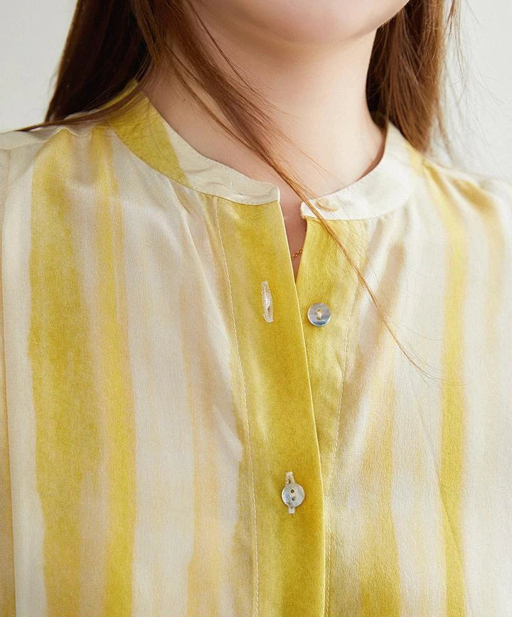 Women's Shirt and Blouse Chiffon Yellow Sleeveless Striped Female Tops Loose Summer Button Up Y2k Fashion Sale of Pretty Xl M
