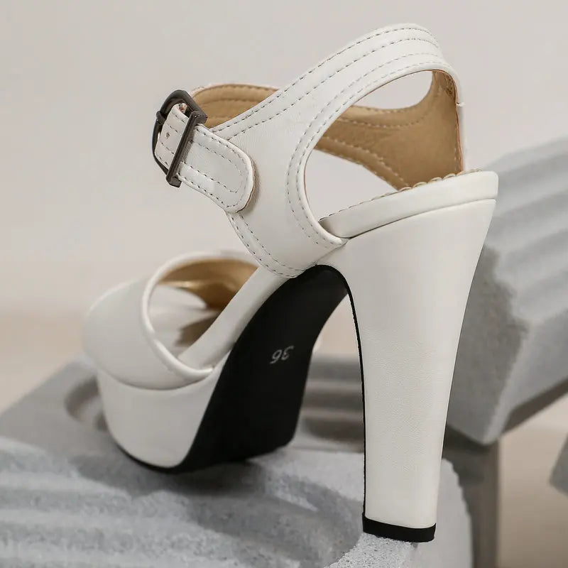 High Heel Peep Toe Square Platform Sandals for Women
