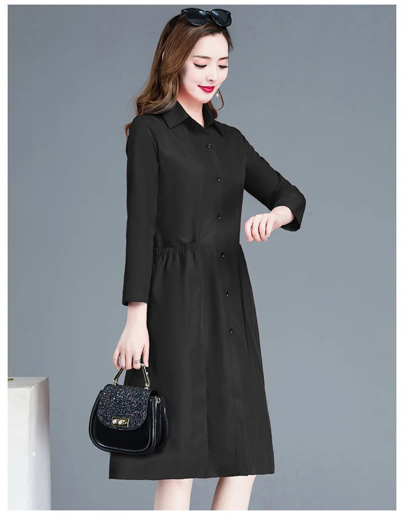 Fashion Windbreaker Women's Mid-Length And Thin Spring Summer Autumn Big Pocket Coat Female Popular Temperament Mother Jacket5XL