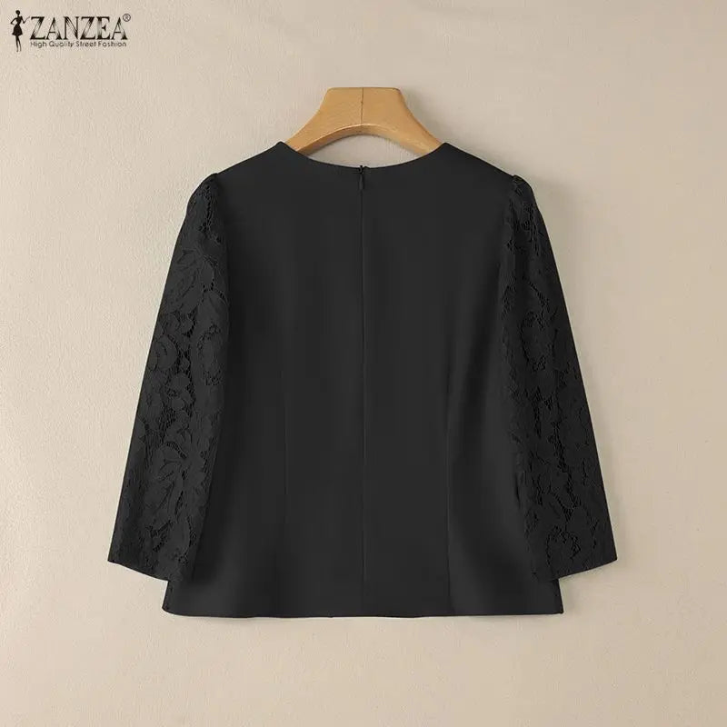 Lace Patchwork Three Quarter Sleeve Top