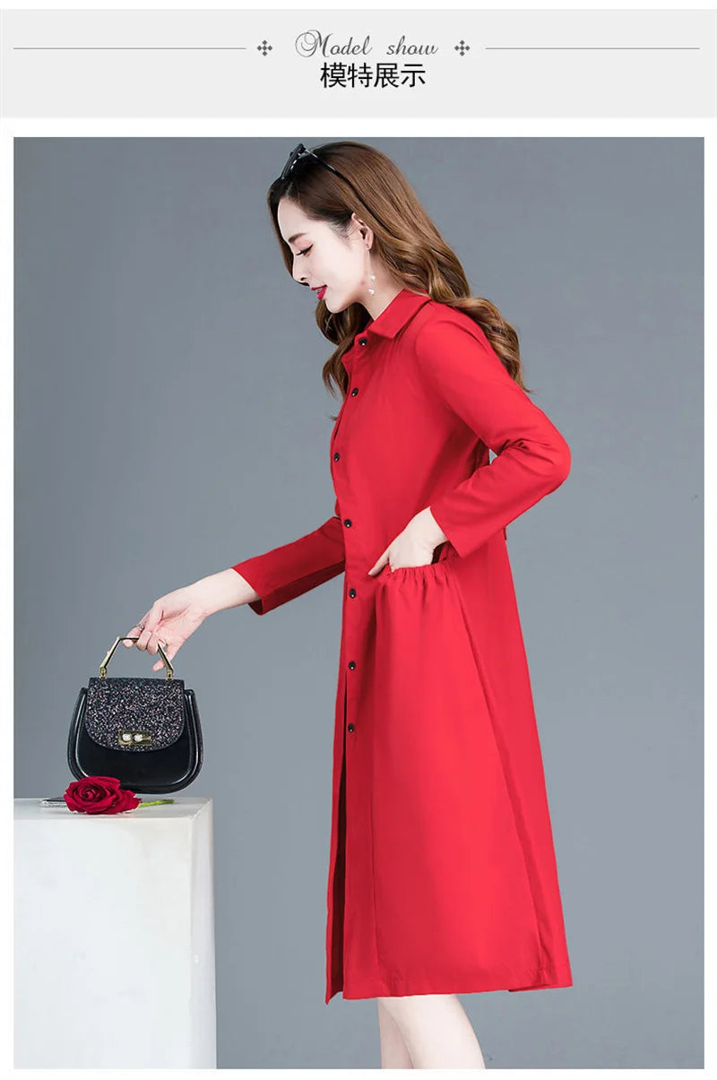 Fashion Windbreaker Women's Mid-Length And Thin Spring Summer Autumn Big Pocket Coat Female Popular Temperament Mother Jacket5XL